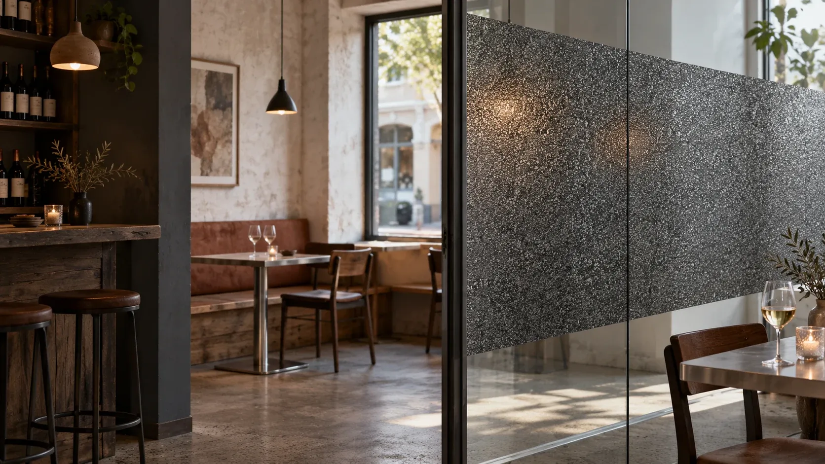 Architectural concept of fine patterned film in a neighbourhood wine bar
