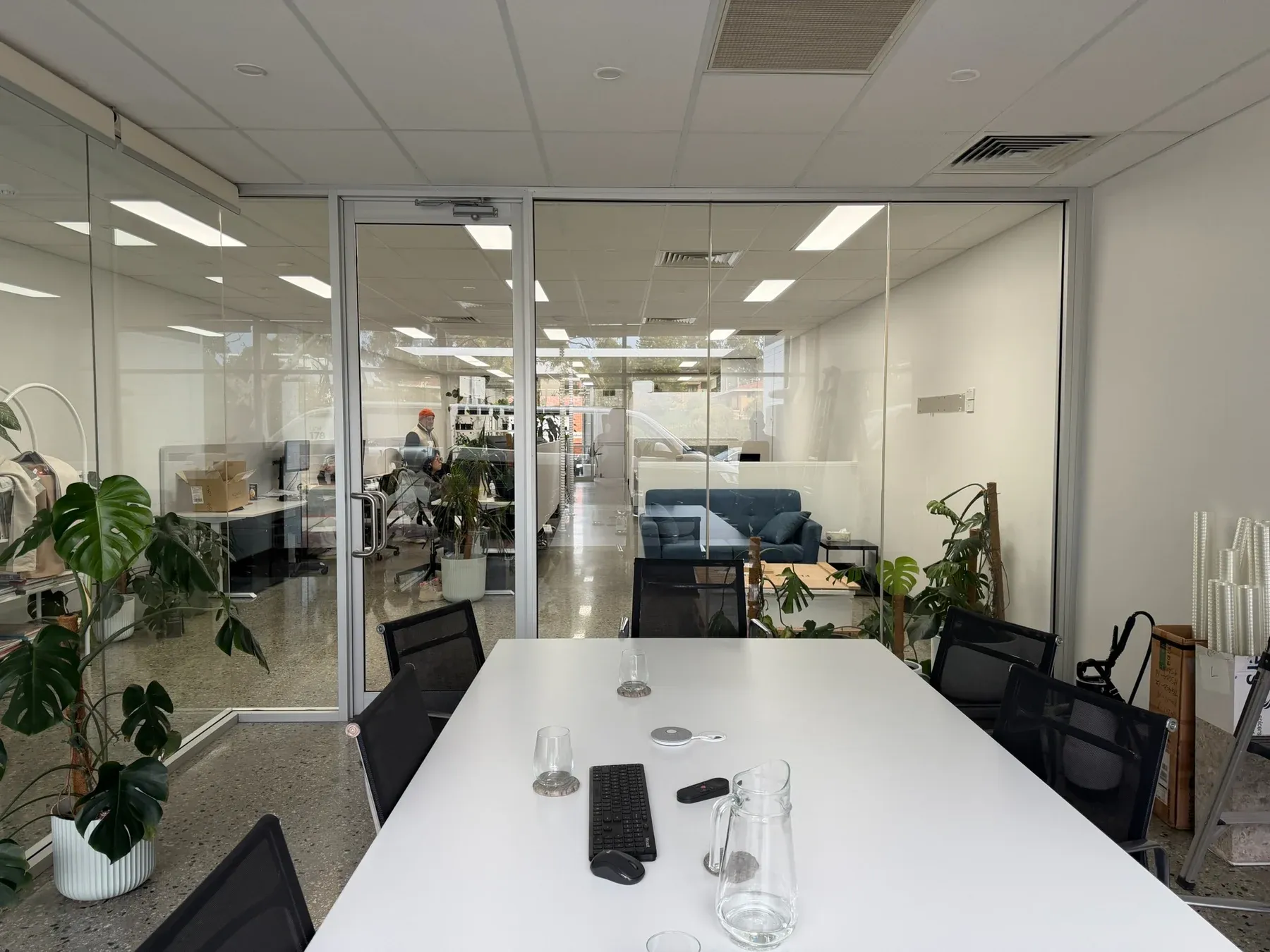 Meeting room with clear glass before installation