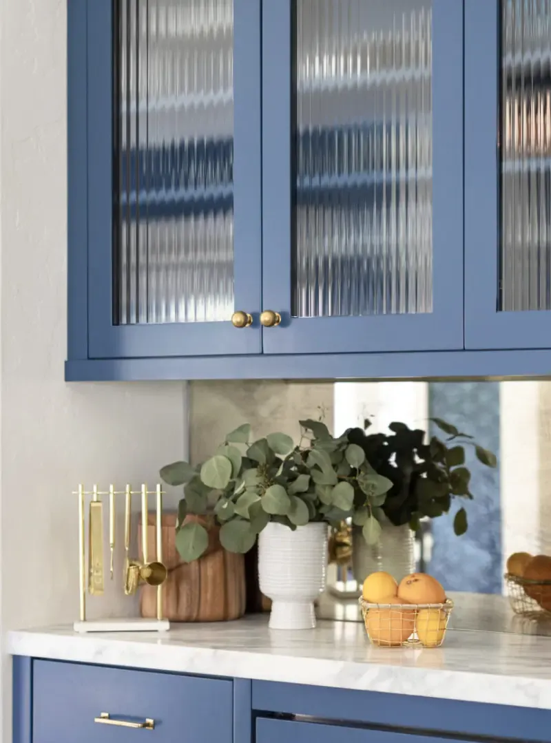 Reeded glass film on kitchen cabinet doors